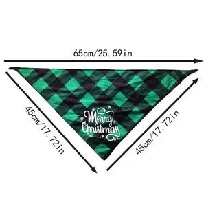 Detailed sizing of Christmas dog bandana with green buffalo plaid and Merry Christmas text