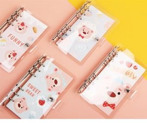 Detail of A6 mini PVC clear binder notebook with cute bear 3-ring metal clasp closure