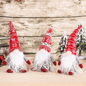 Poupée De Gnome De Noël Peluche Rudolph Sans Visage Avec Chapeau Tricoté Longue Barbe Pour Décoration De Table Ornement Rouge Gris
