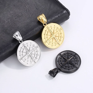 Compass Pendant Necklace Stainless Steel Round Nautical Medallion Rope Chain Jewelry For Men Women
