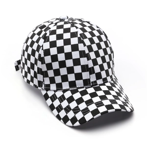 Classic checkered baseball cap with black and white pattern on a clean white background