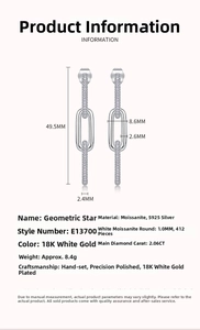 Detailed size specifications and parameters for S925 silver moissanite drop earrings