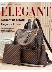 Detailed close-up of brown vintage floral print backpack with metal zipper and matching pouch