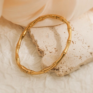 Elegant gold bamboo joint bangle made of high-quality titanium steel for women