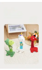 Three plush long-neck squeaky dog toys with corn velvet texture for dental cleaning