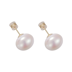 Minimalist white pearl stud earrings with elegant gold finish and smooth surface