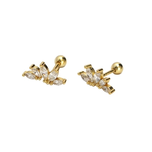 S925 sterling silver gold crown stud earrings with marquise zircon and screw backs