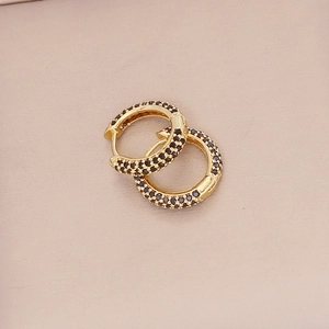 Elegant 18K gold-plated hoop earrings with micro-paved black cubic zirconia stones