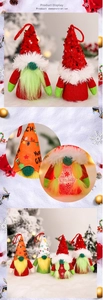 Detail of LED Christmas Grinch gnomes with sequin hats and knitted green beards