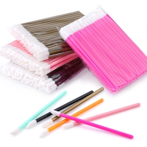 Colorful disposable lip brushes with hollow handles and soft flocked heads set