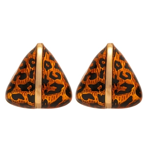 Vintage leopard print triangular stud earrings with gold plating and resin texture