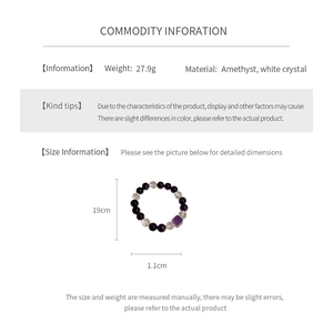 Spécifications de taille pour bracelet en améthyste et cristal blanc avec dimensions précises