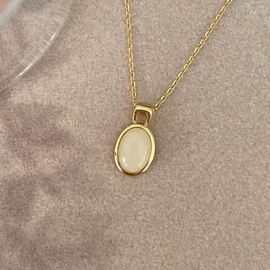 925 Sterling Silver Necklace For Women Simple Elegant Oval Opal Pendant Vintage Style French Delicate Jewelry