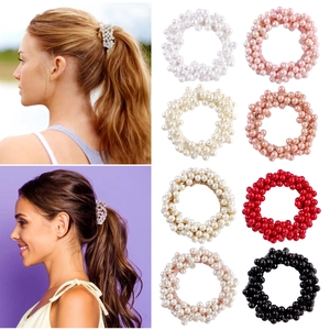 Artificial Pearl Beaded Elastic Hair Ties Crystal Beads Scrunchies Fashion Hair Rope Ponytail Holder For Women Girls Elegant