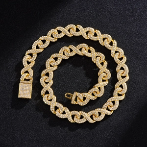 Gold-plated Cuban link necklace with 8-shaped infinity links and sparkling zircons