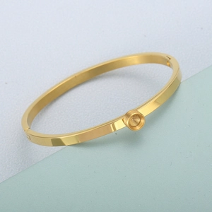 Bracciale rigido in acciaio dorato lucido con base rotonda per incastonatura DIY