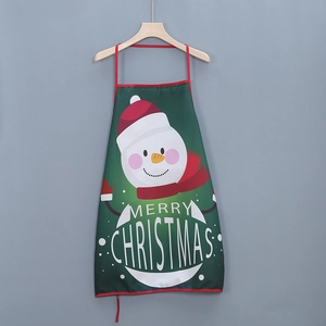 Christmas snowman apron with red trim and Merry Christmas print on wooden hanger