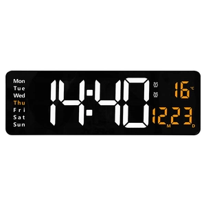 Reloj de pared digital LED de 16 pulgadas con pantalla grande de hora blanca y fecha naranja