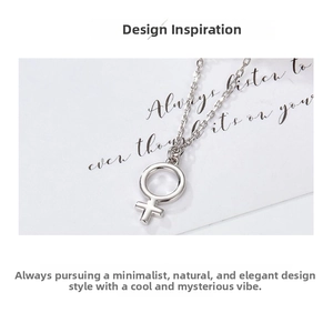 Close-up of S925 sterling silver Venus symbol pendant on a delicate cable chain