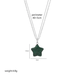 Detail of star-shaped malachite pendant with silver chain showing size and dimensions