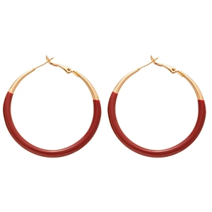 Retro golden hoop earrings with red enamel coating in a minimalist geometric style