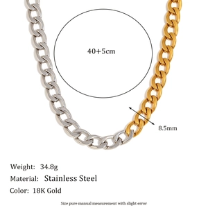 Two-tone 18K gold and silver stainless steel Cuban link necklace with 8.5mm chain width