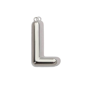 Polished silver stainless steel letter L pendant with a smooth mirror finish for necklaces