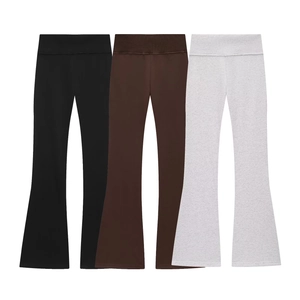 Women's high waist flared pants in black, cocoa brown, and heather grey soft cotton