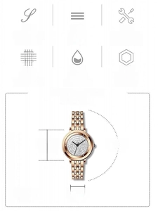 Detailed specs of rose gold quartz watch with 34.5mm dial and crystal stones
