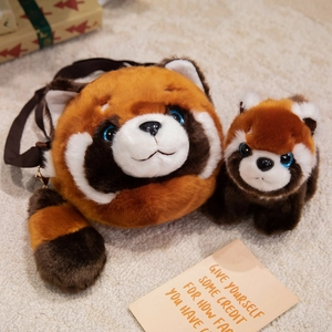 Cute Red Panda Plush Crossbody Bag And Stuffed Animal Toy Cartoon Animal Shape With Adjustable Strap For Kids Girls Gift