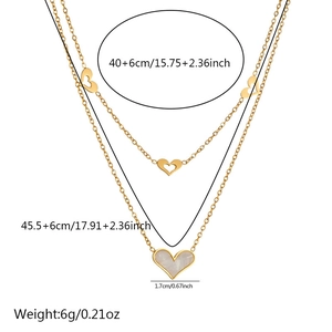 Detailed size specifications for double layered gold heart pendant necklace in white marble