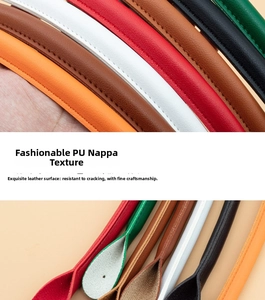 Detailed view of Nappa texture PU leather handbag handles with fine stitching in multi-colors