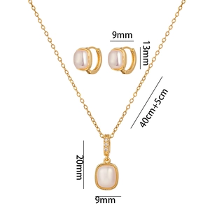 Elegant gold necklace and earrings set featuring square opal pendants and small diamonds