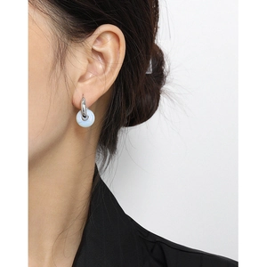 Pendientes de aro geométricos en plata S925 con piedra de mármol azul para mujer