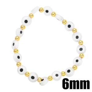 Bracciale vintage turco malocchio con perline bianche da 6mm e distanziatori dorati