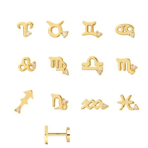 S925 sterling silver zodiac constellation stud earrings with detailed size measurements