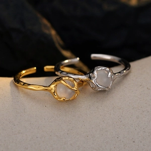 Minimalist 925 Sterling Silver Open Ring For Women S925 Silver White Agate Adjustable Geometric Finger Ring Ins Style Jewelry
