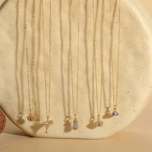 French vintage gold necklaces with creative eggplant and evil eye zircon pendants