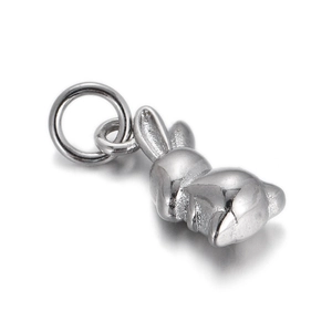 Polished silver rabbit pendant charm with top ring for jewelry making and accessories