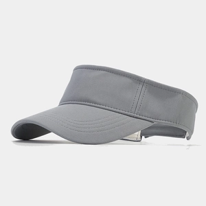 Detail view of a dark grey breathable mesh sun visor showing stitching and brim arc