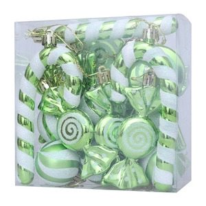 18pcs green and white candy Christmas ornaments set in a clear box for tree decoration