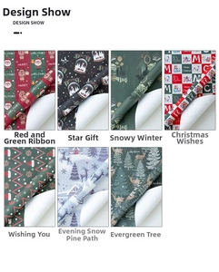 Detail showing seven unique Christmas wrapping paper patterns with matte white backing