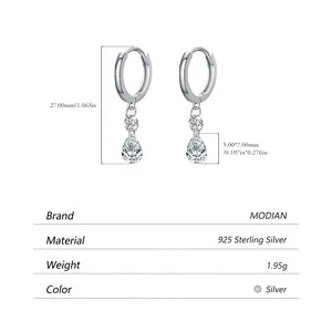 Boucles d'oreilles créoles en argent 925 avec cristaux en forme de goutte d'eau