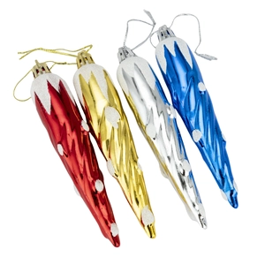 Set di 4 ornamenti per albero di Natale a spirale con glitter in rosso, oro, argento e blu