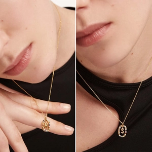 S925 Sterling silver gold necklace with colorful zirconia letter pendants M and S