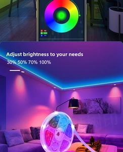 Smartphone app interface controlling RGB LED strip brightness and color for home lighting