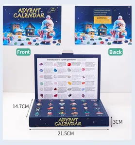 Christmas Advent calendar box with 24 natural gemstones and winter scene illustrations