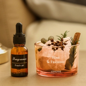 Aromatherapy crystal stone set with essential oil, dried flowers and cinnamon sticks