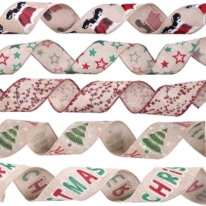 Rubans de Noël en lin de 6,5cm avec divers motifs festifs pour la décoration de sapin