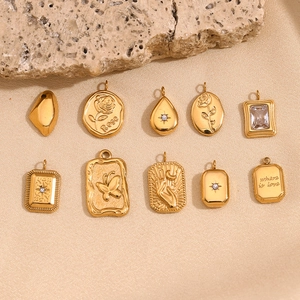 Vintage Geometric Pendants 18K Gold Plated Stainless Steel Zircon Inlaid DIY Jewelry Accessories For Women Rose Butterfly